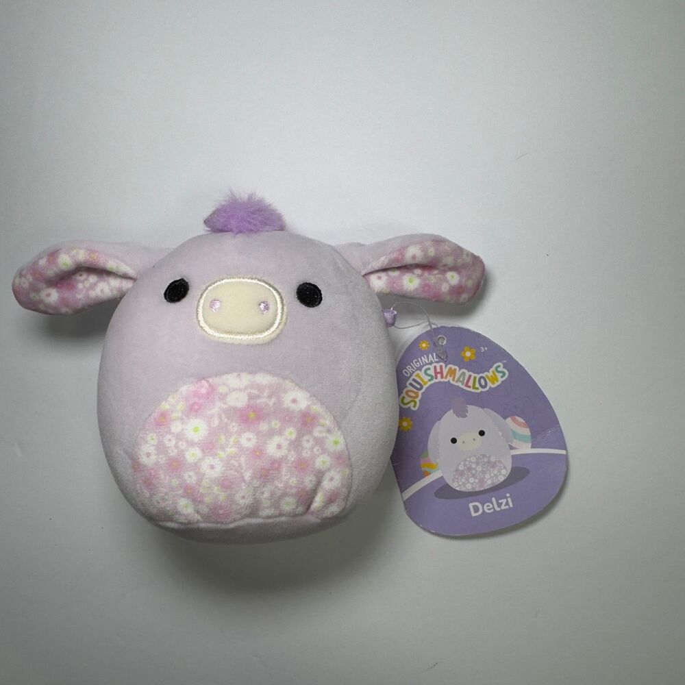 Squishmallows Delzi Plush Purple Donkey 3.5" Clip-On Easter 2023 Kids Toy NWT